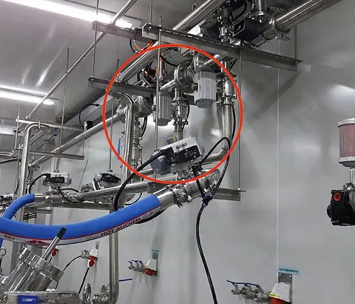 Van bi điều khiển khí nén trong vùng khoanh tròn được lắp đặt tại nhà máy xử lý nước thải