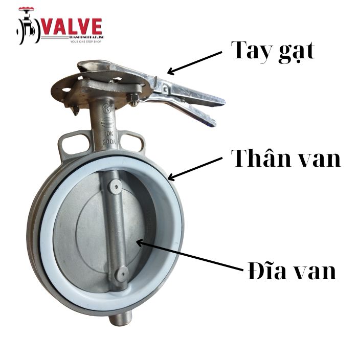 Cấu tạo van bướm tay gạt inox DN100